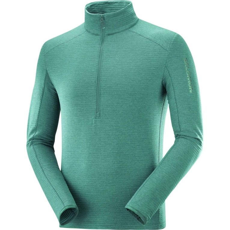 Green Salomon Outline Half Zip Men's Sweatshirt | PH 36452I